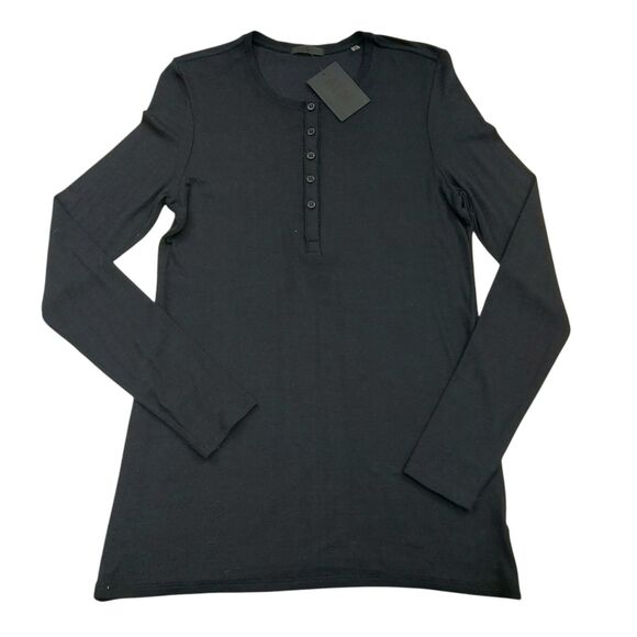 ATM Anthony Thomas Melillo Henley Womens Large Black Long Sleeve Ribbed Soft - Picture 1 of 12